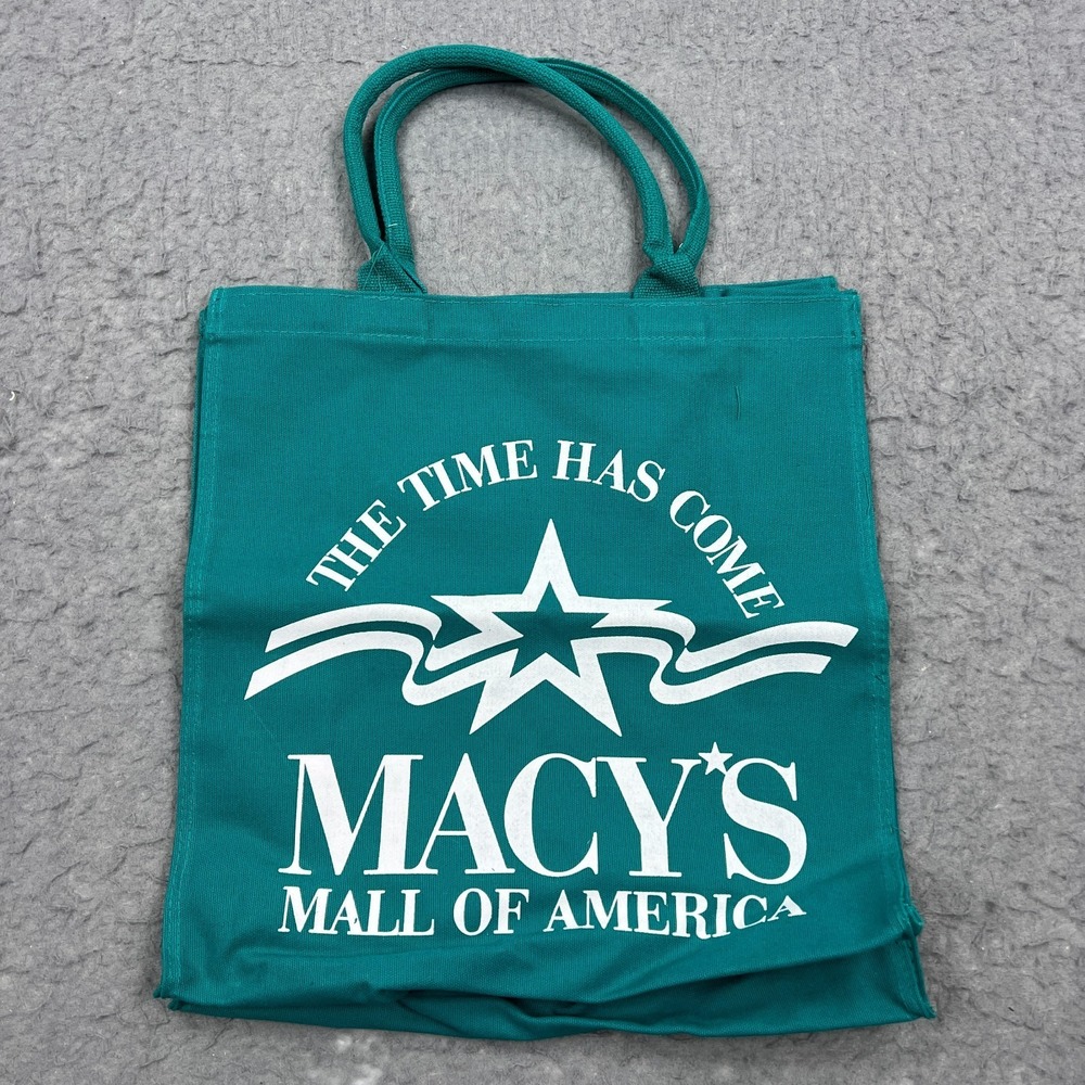VTG Macys Mall of America Tote Gift Bag Teal Canvas Grand Opening Double Handles